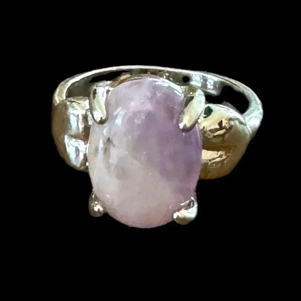 Vintage Natural Amethyst Gemstone Silver Tone Heart Design Women’s Ring Sz 10